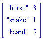 matrix([["horse", 3], ["snake", 1], ["lizard", 5]])