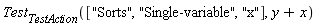 Test[TestAction](["Sorts", "Single-variable", "x"], y+x)
