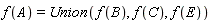 f(A) = Union(f(B), f(C), f(E))