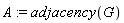 A := adjacency(G)