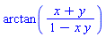 arctan((x+y)/(1-x*y))