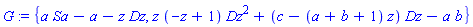 {a*Sa-a-z*Dz, z*(-z+1)*Dz^2+(c-(a+b+1)*z)*Dz-a*b}