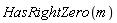HasRightZero(m)