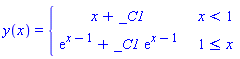y(x) = piecewise(x < 1, x+_C1, 1 <= x, exp(x-1)+_C1*exp(x-1))