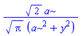 2^(1/2)*a/(Pi^(1/2)*(a^2+y^2))