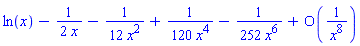ln(x)-(1/2)/x-(1/12)/x^2+(1/120)/x^4-(1/252)/x^6+O(1/x^8)