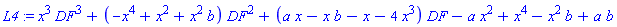 x^3*DF^3+(-x^4+x^2+x^2*b)*DF^2+(a*x-x*b-x-4*x^3)*DF-a*x^2+x^4-x^2*b+a*b
