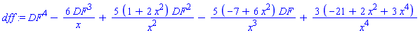 DF^4-6*DF^3/x+5*(1+2*x^2)*DF^2/x^2-5*(-7+6*x^2)*DF/x^3+3*(-21+2*x^2+3*x^4)/x^4