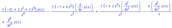 3*(-21+2*x^2+3*x^4)*y(x)/x^4-5*(-7+6*x^2)*(diff(y(x), x))/x^3+5*(1+2*x^2)*(diff(diff(y(x), x), x))/x^2-6*(diff(diff(diff(y(x), x), x), x))/x+diff(diff(diff(diff(y(x), x), x), x), x)