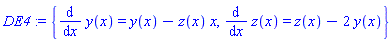 {diff(y(x), x) = y(x)-z(x)*x, diff(z(x), x) = z(x)-2*y(x)}