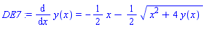 diff(y(x), x) = -(1/2)*x-(1/2)*(x^2+4*y(x))^(1/2)