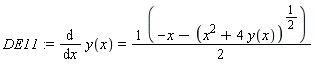 DE11 := diff(y(x), x) = (-x-(x^2+4*y(x))^(1/2))*(1/2)