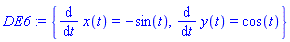 {diff(x(t), t) = -sin(t), diff(y(t), t) = cos(t)}