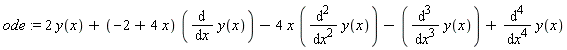 ode := 2*y(x)+(-2+4*x)*(diff(y(x), x))-4*x*(diff(y(x), x, x))-(diff(y(x), x, x, x))+diff(y(x), x, x, x, x)