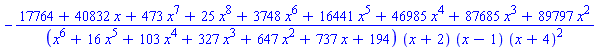 -(17764+40832*x+473*x^7+25*x^8+3748*x^6+16441*x^5+46985*x^4+87685*x^3+89797*x^2)/((x^6+16*x^5+103*x^4+327*x^3+647*x^2+737*x+194)*(x+2)*(x-1)*(x+4)^2)