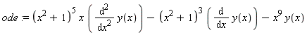 ode := (x^2+1)^5*x*(diff(y(x), x, x))-(x^2+1)^3*(diff(y(x), x))-x^9*y(x)