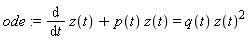 ode := diff(z(t), t)+p(t)*z(t) = q(t)*z(t)^2
