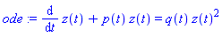 ode := diff(z(t), t)+p(t)*z(t) = q(t)*z(t)^2