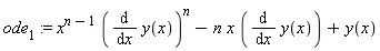 ode[1] := x^(n-1)*(diff(y(x), x))^n-n*x*(diff(y(x), x))+y(x)