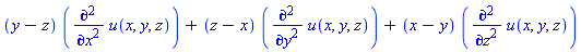 (y-z)*(diff(u(x, y, z), `$`(x, 2)))+(z-x)*(diff(u(x, y, z), `$`(y, 2)))+(x-y)*(diff(u(x, y, z), `$`(z, 2)))