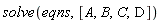 solve(eqns, [A, B, C, D])