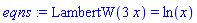 LambertW(3*x) = ln(x)