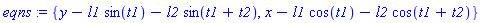 {y-l1*sin(t1)-l2*sin(t1+t2), x-l1*cos(t1)-l2*cos(t1+t2)}