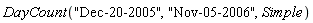 DayCount("Dec-20-2005", "Nov-05-2006", Simple)
