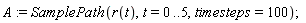 A := SamplePath(r(t), t = 0 .. 5, timesteps = 100)