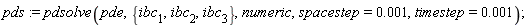 pds := pdsolve(pde, {ibc[1], ibc[2], ibc[3]}, numeric, spacestep = 0.1e-2, timestep = 0.1e-2)