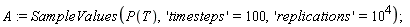 A := SampleValues(P(T), 'timesteps' = 100, 'replications' = 10^4)