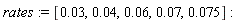 rates := [0.3e-1, 0.4e-1, 0.6e-1, 0.7e-1, 0.75e-1]