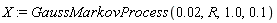 X := GaussMarkovProcess(0.2e-1, R, 1.0, .1)