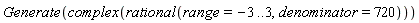 Generate(complex(rational(range = -3 .. 3, denominator = 720)))