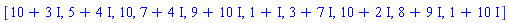 [10+3*I, 5+4*I, 10, 7+4*I, 9+10*I, 1+I, 3+7*I, 10+2*I, 8+9*I, 1+10*I]