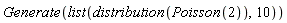Generate(list(distribution(Poisson(2)), 10))