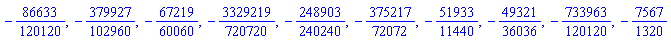 -86633/120120, -379927/102960, -67219/60060, -3329219/720720, -248903/240240, -375217/72072, -51933/11440, -49321/36036, -733963/120120, -7567/1320