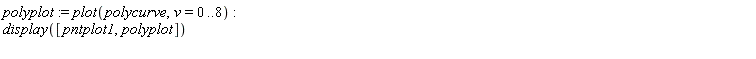 polyplot := plot(polycurve, v = 0 .. 8); -1; display([pntplot1, polyplot])