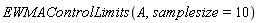 EWMAControlLimits(A, samplesize = 10)