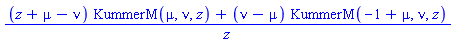 ((z+mu-nu)*KummerM(mu, nu, z)+(nu-mu)*KummerM(-1+mu, nu, z))/z