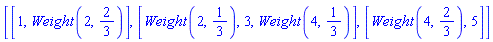 [[1, Weight(2, 2/3)], [Weight(2, 1/3), 3, Weight(4, 1/3)], [Weight(4, 2/3), 5]]