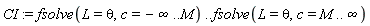 CI := fsolve(L = theta, c = -infinity .. M) .. fsolve(L = theta, c = M .. infinity)
