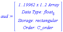 aud := RTABLE(18446790986270129318, float[8], Array, rectangular, C_order, [], 2, 1 .. 19962, 1 .. 2)