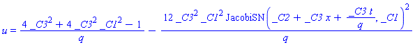 u = (4*_C3^2+4*_C3^2*_C1^2-1)/q-12*_C3^2*_C1^2*JacobiSN(_C2+_C3*x+_C3*t/q, _C1)^2/q
