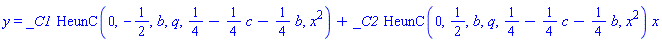 y = _C1*HeunC(0, -1/2, b, q, 1/4-(1/4)*c-(1/4)*b, x^2)+_C2*HeunC(0, 1/2, b, q, 1/4-(1/4)*c-(1/4)*b, x^2)*x