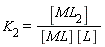 K[2] = [ML[2]]/([ML]*[L])