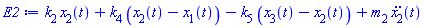 k[2]*x[2](t)+k[4]*(x[2](t)-x[1](t))-k[5]*(x[3](t)-x[2](t))+m[2]*(diff(diff(x[2](t), t), t))