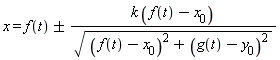 x = f(t)+`&+-`(k*(f(t)-x[0])/sqrt((f(t)-x[0])^2+(g(t)-y[0])^2))
