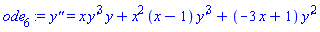 diff(diff(y(x), x), x) = x*(diff(y(x), x))^3*y(x)+x^2*(x-1)*(diff(y(x), x))^3+(-3*x+1)*(diff(y(x), x))^2