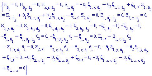 {-Physics:-diff(xi[2](x, y, theta[1], theta[2]), theta[1]) = 0, -Physics:-diff(xi[2](x, y, theta[1], theta[2]), theta[2]) = 0, -Physics:-`*`(Physics:-diff(Physics:-diff(xi[1](x, y, theta[1], theta[2]), theta[1]), theta[2]), theta[1])-Physics:-diff(xi[1](x, y, theta[1], theta[2]), theta[2]) = 0, -Physics:-diff(xi[1](x, y, theta[1], theta[2]), theta[1])+Physics:-`*`(Physics:-diff(Physics:-diff(xi[1](x, y, theta[1], theta[2]), theta[1]), theta[2]), theta[2]) = 0, -Physics:-`*`(theta[1], Physics:-diff(diff(xi[1](x, y, theta[1], theta[2]), y), theta[1]))-Physics:-`*`(theta[2], Physics:-diff(diff(xi[1](x, y, theta[1], theta[2]), y), theta[2]))+diff(xi[1](x, y, theta[1], theta[2]), y) = 0, -Physics:-`*`(theta[1], Physics:-diff(diff(xi[2](x, y, theta[1], theta[2]), x), theta[1]))-Physics:-`*`(theta[2], Physics:-diff(diff(xi[2](x, y, theta[1], theta[2]), x), theta[2]))+diff(xi[2](x, y, theta[1], theta[2]), x) = 0, -Physics:-`*`(theta[1], Physics:-diff(diff(xi[1](x, y, theta[1], theta[2]), x, x), theta[1]))-Physics:-`*`(theta[2], Physics:-diff(diff(xi[1](x, y, theta[1], theta[2]), x, x), theta[2]))+diff(xi[1](x, y, theta[1], theta[2]), x, x) = 0, diff(Xi[1](x, y, theta[1], theta[2]), x)-Physics:-`*`(Physics:-diff(diff(Xi[1](x, y, theta[1], theta[2]), x), theta[2]), theta[2])-Physics:-`*`(Physics:-diff(diff(Xi[1](x, y, theta[1], theta[2]), x), theta[1]), theta[1]) = 0, diff(Xi[2](x, y, theta[1], theta[2]), x)-Physics:-`*`(Physics:-diff(diff(Xi[2](x, y, theta[1], theta[2]), x), theta[2]), theta[2])-Physics:-`*`(Physics:-diff(diff(Xi[2](x, y, theta[1], theta[2]), x), theta[1]), theta[1]) = 0, Physics:-diff(Eta(x, y, theta[1], theta[2]), theta[1]) = 0, Physics:-diff(diff(Xi[2](x, y, theta[1], theta[2]), x), theta[2]) = 0, Physics:-diff(diff(Xi[2](x, y, theta[1], theta[2]), y), theta[2]) = 0, Physics:-diff(diff(Eta(x, y, theta[1], theta[2]), x, y), theta[2]) = 0, Physics:-diff(Physics:-diff(Eta(x, y, theta[1], theta[2]), theta[1]), theta[2]) = 0, Physics:-diff(Physics:-diff(Xi[1](x, y, theta[1], theta[2]), theta[1]), theta[2]) = 0, Physics:-diff(Physics:-diff(Xi[2](x, y, theta[1], theta[2]), theta[1]), theta[2]) = 0, Physics:-diff(Physics:-diff(xi[1](x, y, theta[1], theta[2]), theta[1]), theta[2]) = 0, Physics:-diff(Physics:-diff(xi[2](x, y, theta[1], theta[2]), theta[1]), theta[2]) = 0, Physics:-diff(Xi[1](x, y, theta[1], theta[2]), theta[1]) = -Physics:-`*`(theta[1], Physics:-diff(diff(xi[1](x, y, theta[1], theta[2]), x), theta[1]))-Physics:-`*`(theta[2], Physics:-diff(diff(xi[1](x, y, theta[1], theta[2]), x), theta[2]))+diff(xi[1](x, y, theta[1], theta[2]), x), Physics:-diff(Xi[1](x, y, theta[1], theta[2]), theta[2]) = Physics:-diff(Xi[2](x, y, theta[1], theta[2]), theta[2])+Physics:-`*`(theta[1], Physics:-diff(diff(xi[1](x, y, theta[1], theta[2]), x), theta[1]))+Physics:-`*`(theta[2], Physics:-diff(diff(xi[1](x, y, theta[1], theta[2]), x), theta[2]))-(diff(xi[1](x, y, theta[1], theta[2]), x)), Physics:-diff(Xi[2](x, y, theta[1], theta[2]), theta[1]) = 0}